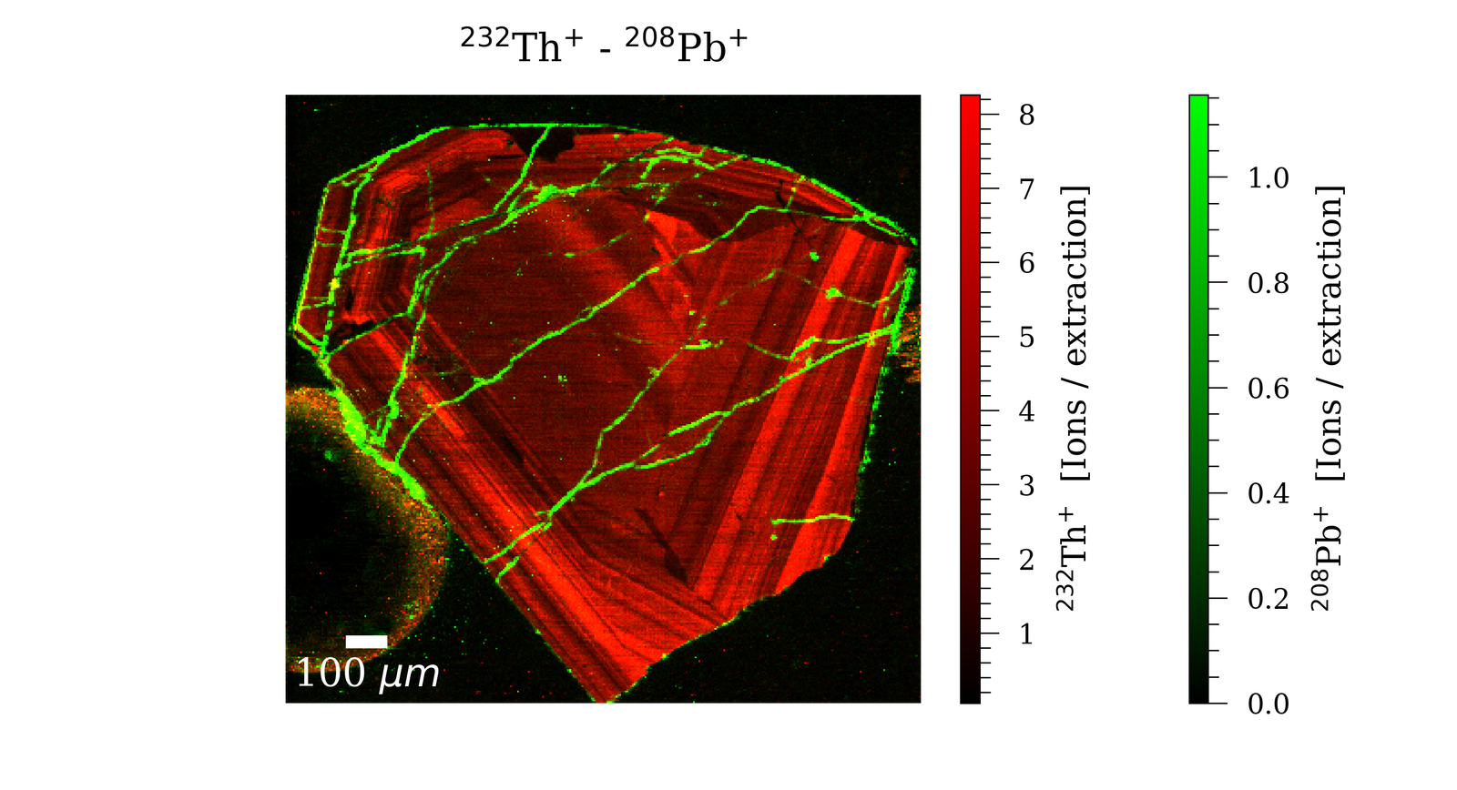 Mapa de tório e chumbo em amostra geológica obtido por LA-ICP-MS